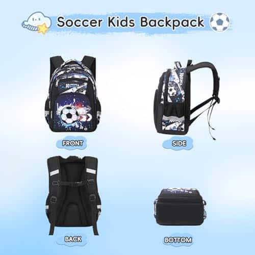 Cusangel Schulrucksack für jungen,kinderrucksäcke mit Brustgurt kinder,Grosse Kapazität Grundschulrucksack,Rucksack,ab der 1-7.Klasse mädchen (16 Zoll Schwarzer Fußball) – Bild 4