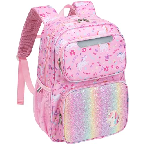 Bagseri Kinder Rucksack für Mädchen - Einhorn Kinderrucksack für Kinder 3 bis 8, Vorschule Kindergartenrucksack mit isolierter Tasche und reflektierendem Streifen, Rosa